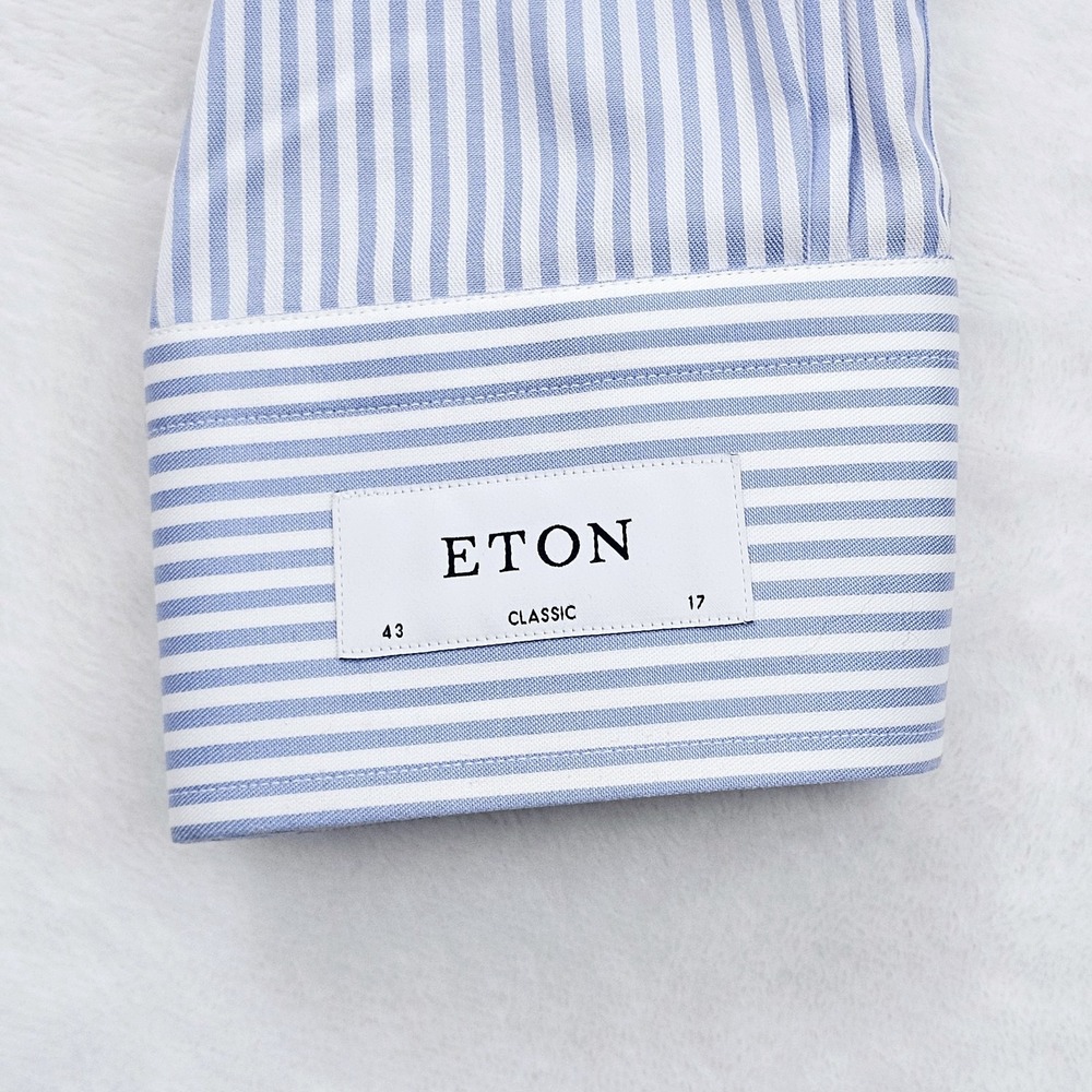 NEW Eton Mens 17 43 Dress Shirt Blue Striped Classic Preppy Business Ivy - Picture 11 of 11